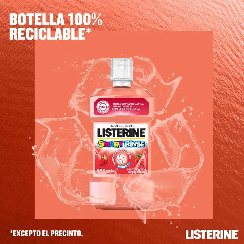 Listerine Enjuague Bucal Sin Alcohol para Niños, Protección Anti Caries, Con Flúor, 500 ml