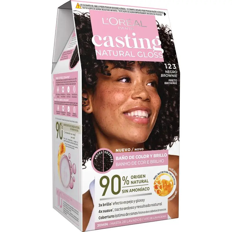 L'Oréal Paris Casting Natural Gloss Baño De Color Y Brillo Tono 123 Negro Brownie 90% Origen Natural.