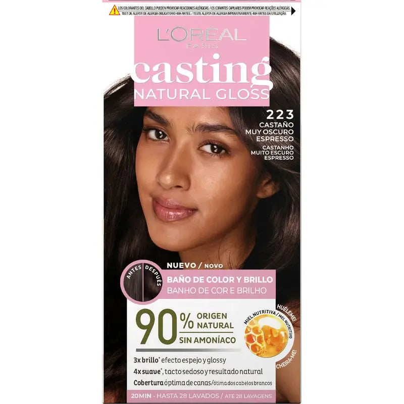 L'Oréal Paris Casting Natural Gloss Baño De Color Y Brillo Tono 223 Castaño Muy Oscuro Espresso 90% Origen Natural.