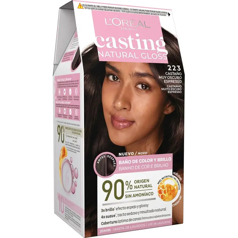 L'Oréal Paris Casting Natural Gloss Baño De Color Y Brillo Tono 223 Castaño Muy Oscuro Espresso 90% Origen Natural.