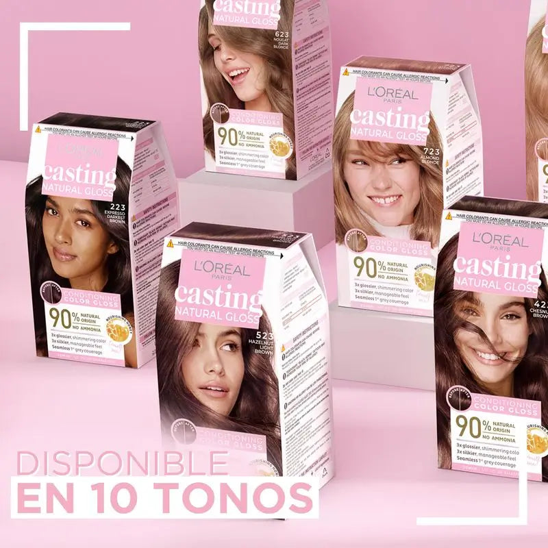 L'Oréal Paris Casting Natural Gloss Baño De Color Y Brillo Tono 323 Castaño Oscuro Chocolate 90% Origen Natural.