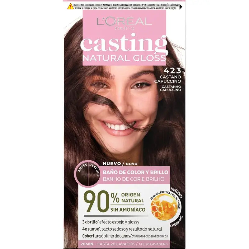 L'Oréal Paris Casting Natural Gloss Baño De Color Y Brillo Tono 423 Castaño Capuccino 90% Origen Natural.