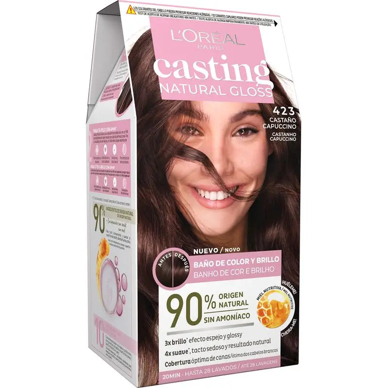 L'Oréal Paris Casting Natural Gloss Baño De Color Y Brillo Tono 423 Castaño Capuccino 90% Origen Natural.