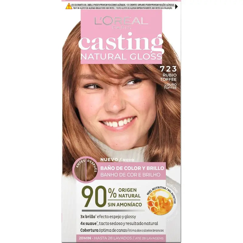 L'Oréal Paris Casting Natural Gloss Baño De Color Y Brillo Tono 723 Rubio Toffee 90% Origen Natural.