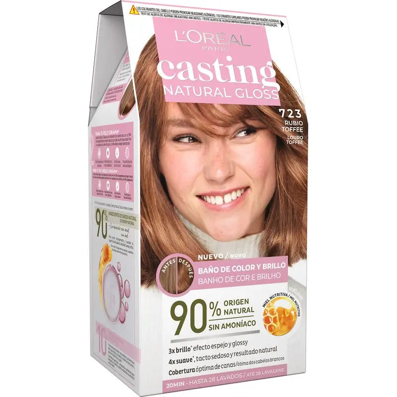 L'Oréal Paris Casting Natural Gloss Baño De Color Y Brillo Tono 723 Rubio Toffee 90% Origen Natural.