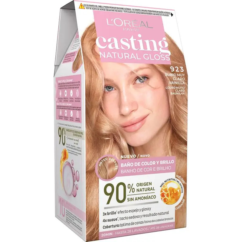 L'Oréal Paris Casting Natural Gloss Baño De Color Y Brillo Tono 923 Rubio Muy Claro Vainilla 90% Origen Natural.