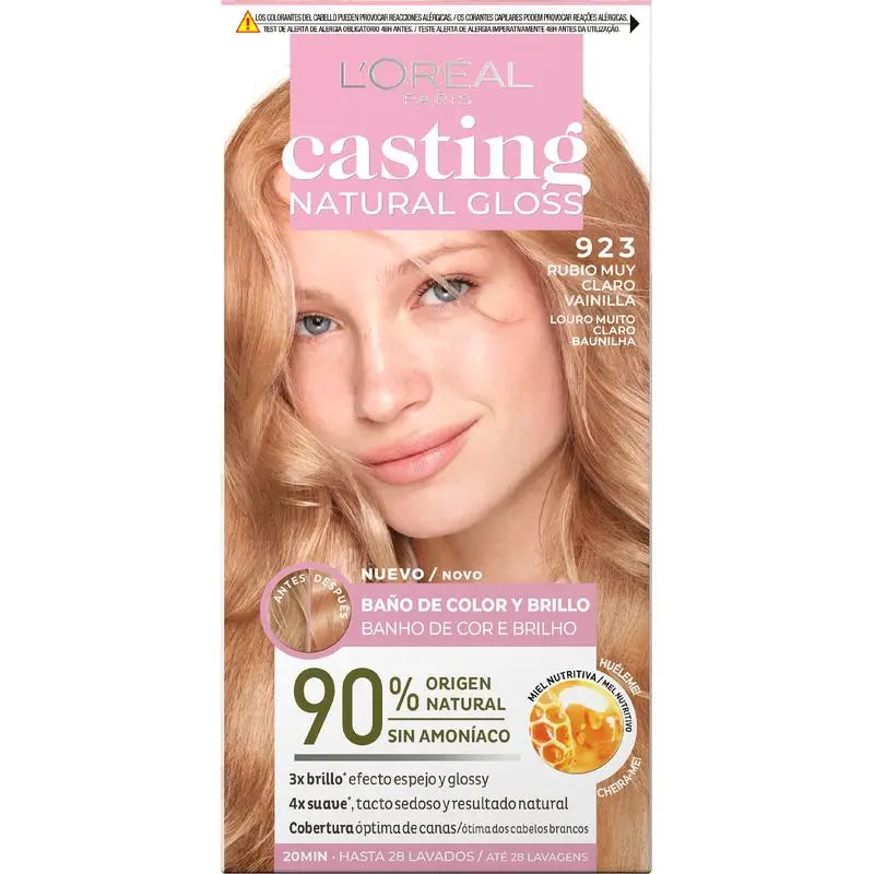 L'Oréal Paris Casting Natural Gloss Baño De Color Y Brillo Tono 923 Rubio Muy Claro Vainilla 90% Origen Natural.