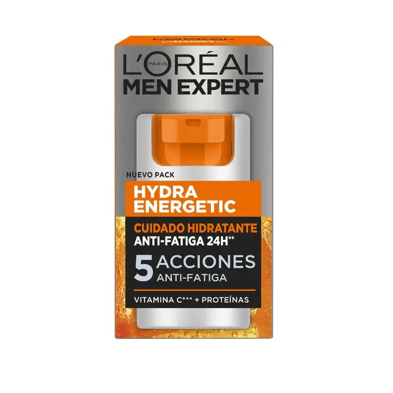 L'Oréal Paris Men Expert Hydra Energetic Crema Hidratante Anti-Fatiga 24H Para Hombres Con Vitamina C Y Proteínas - 50 Ml