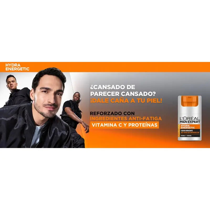 L'Oréal Paris Men Expert Hydra Energetic Crema Hidratante Anti-Fatiga 24H Para Hombres Con Vitamina C Y Proteínas - 50 Ml