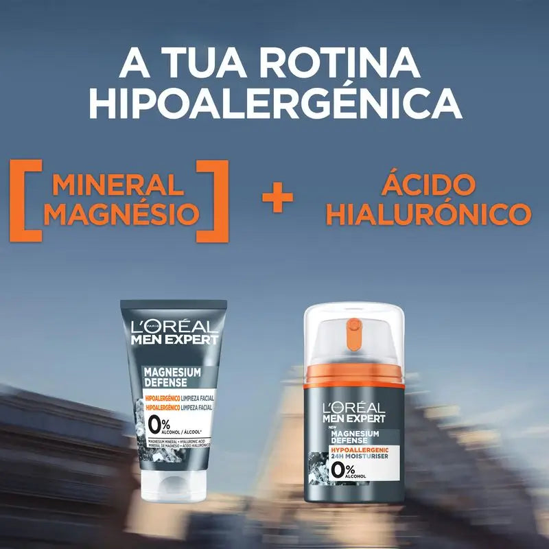 L'Oréal Paris Men Expert Limpieza Facial Magnesium Defense: Hipoalergénica, Mineral De Magnesio Y Ácido Hialurónico