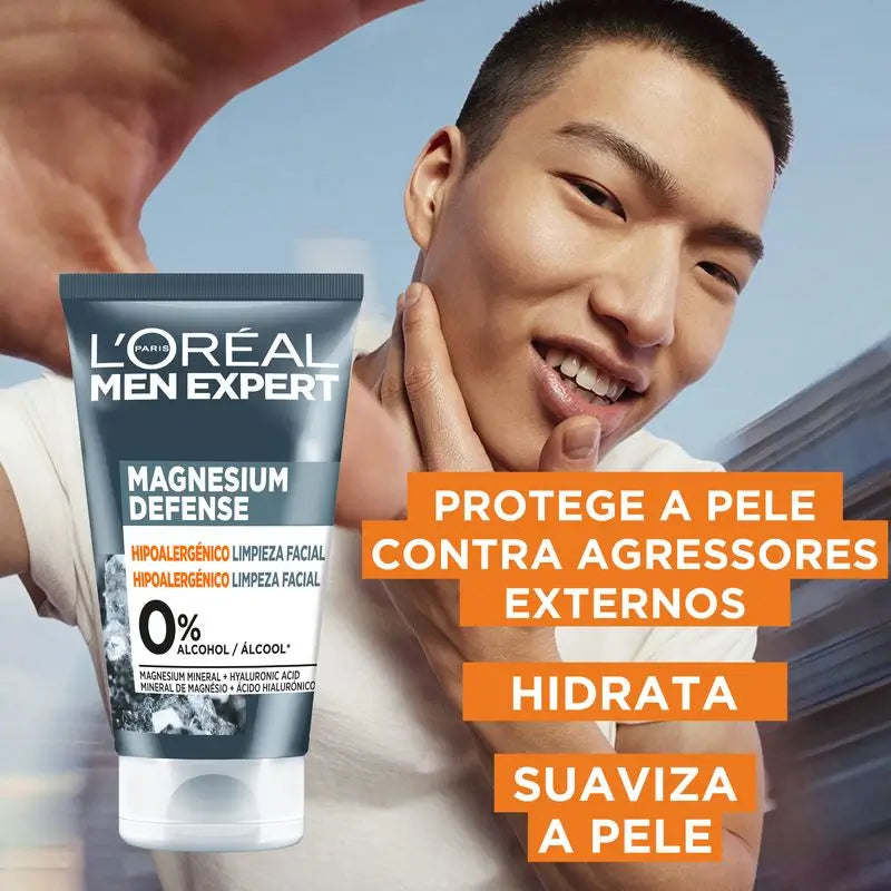 L'Oréal Paris Men Expert Limpieza Facial Magnesium Defense: Hipoalergénica, Mineral De Magnesio Y Ácido Hialurónico