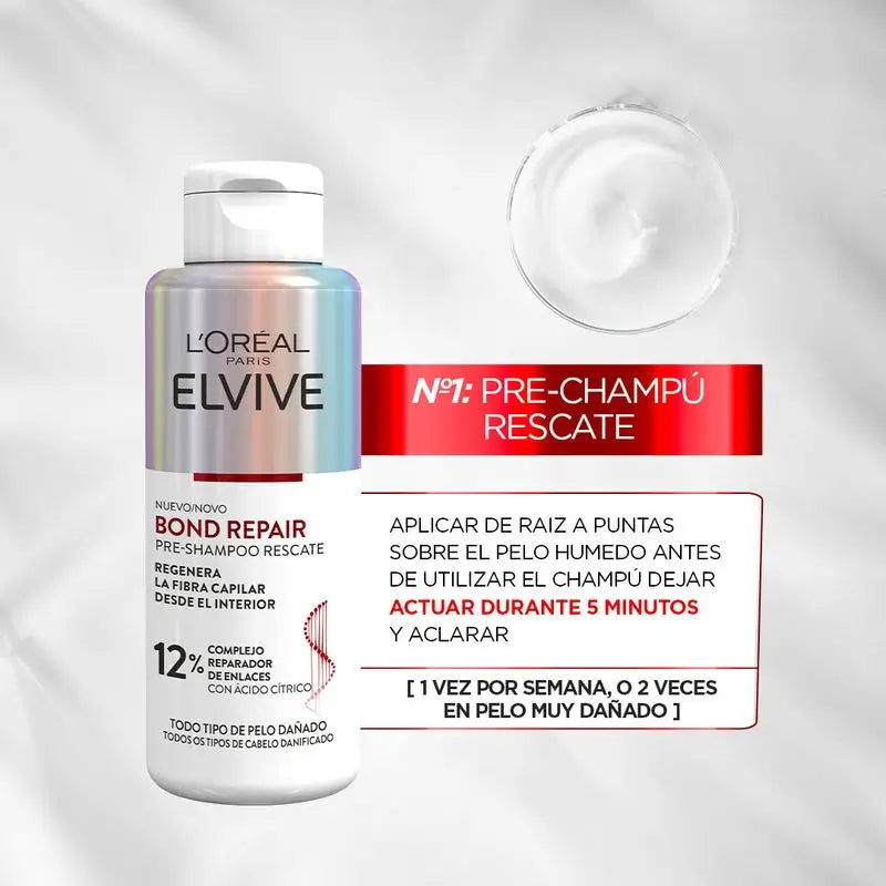 L'Oréal Paris Elvive Bond Repair Pre-Champú: Rescate, Reconstrucción Profunda, -98% Rotura