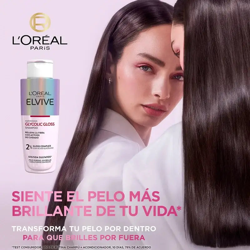 L'Oréal Paris Elvive Champú Glycolic Gloss Con Ácido Glicólico Cabello Suave Y Brillante