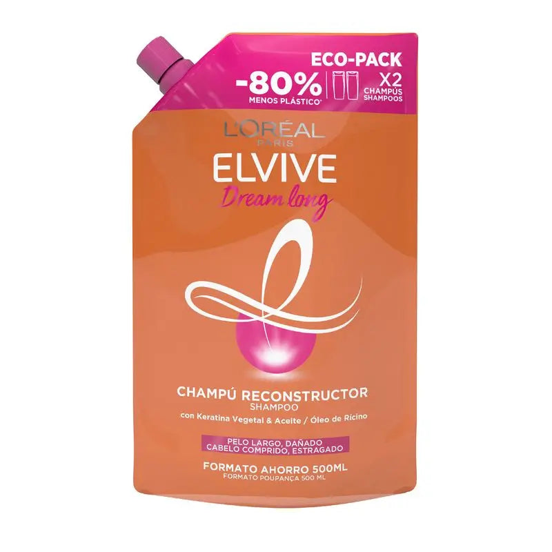 L'Oréal Paris Elvive Dream Long Champú Reconstructor Para Pelo Largo, Dañado Ecopack 500Ml