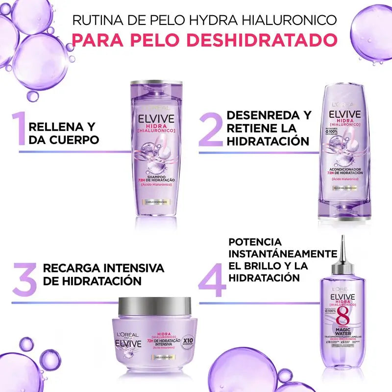 L'Oréal Paris Elvive Hidra Hialurónico Magic Water: Tratamiento Capilar 8S, Tecnología Lamelar, 200Ml