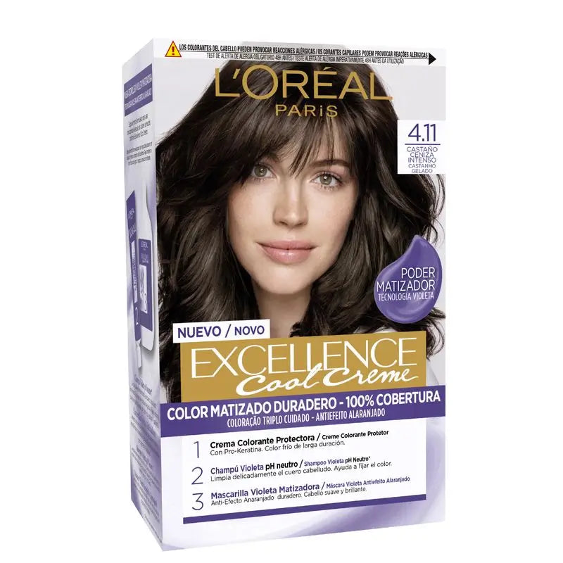 L'Oréal Paris Excellence Cool Creme Tinte Permanente - Tono 4.11 Castaño Ceniza Intenso