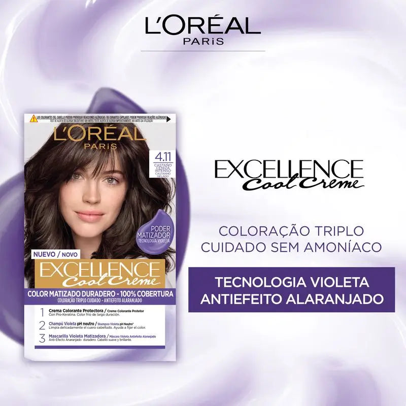 L'Oréal Paris Excellence Cool Creme Tinte Permanente - Tono 4.11 Castaño Ceniza Intenso