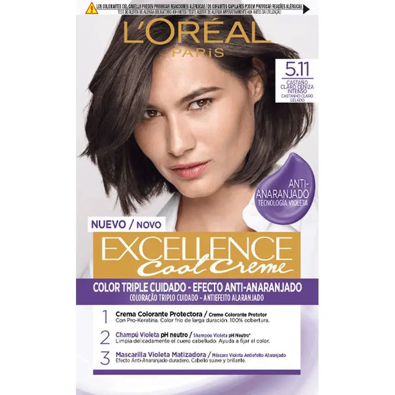 L'Oréal Paris Excellence Cool Creme Tinte Permanente - Tono 5.11 Castaño Claro Ceniza Intenso