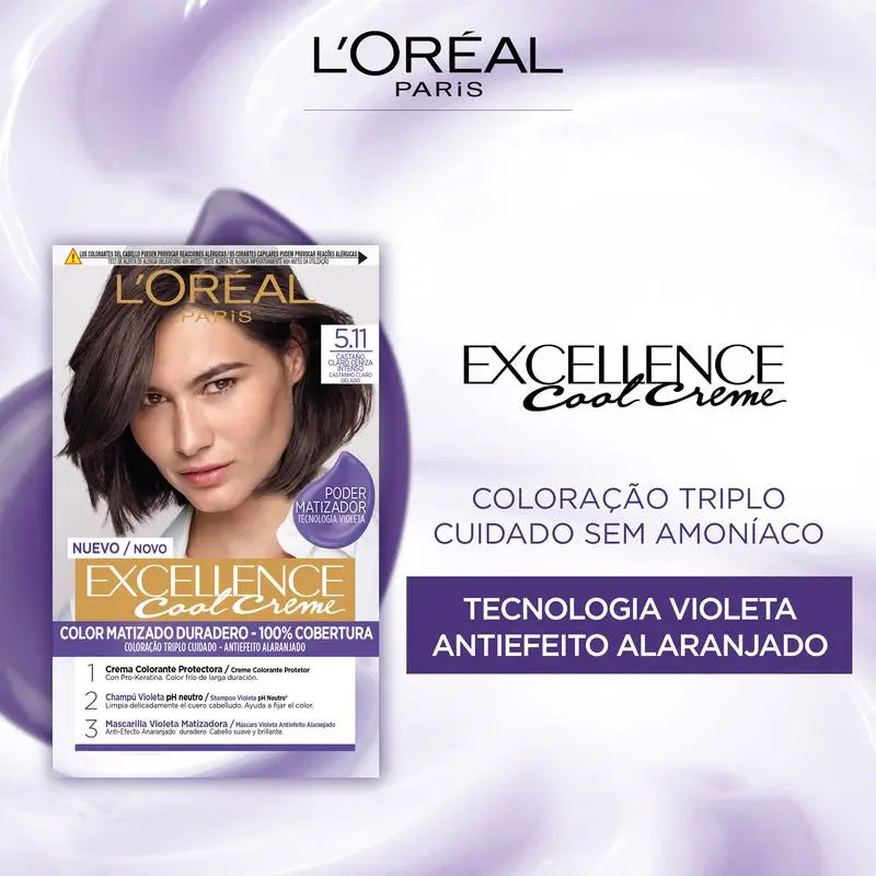 L'Oréal Paris Excellence Cool Creme Tinte Permanente - Tono 5.11 Castaño Claro Ceniza Intenso