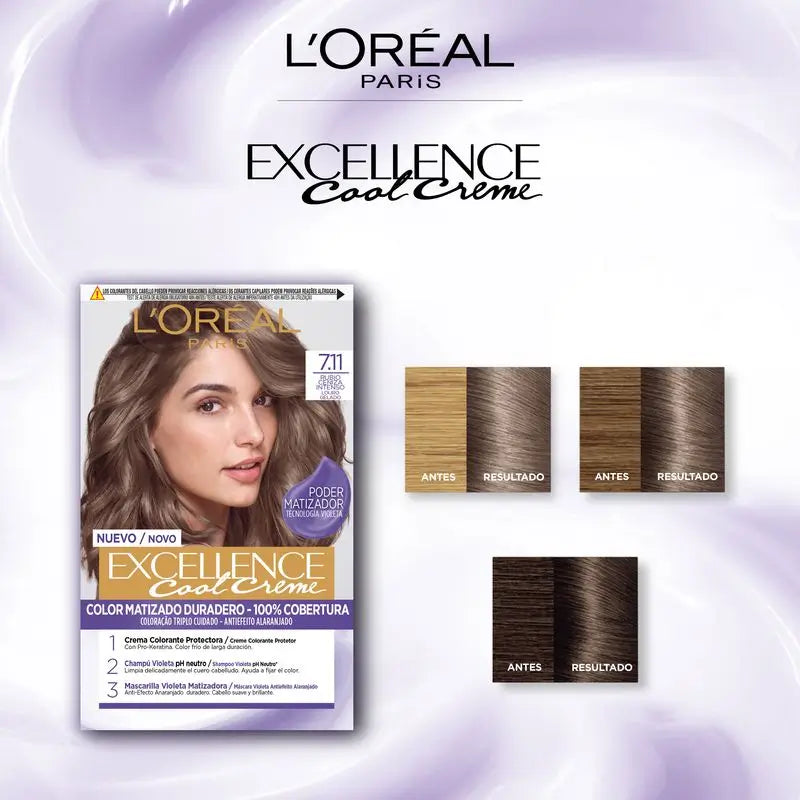 L'Oréal Paris Excellence Creme Tinte Permanente - Tono 7.11 Rubio Ceniza Intenso