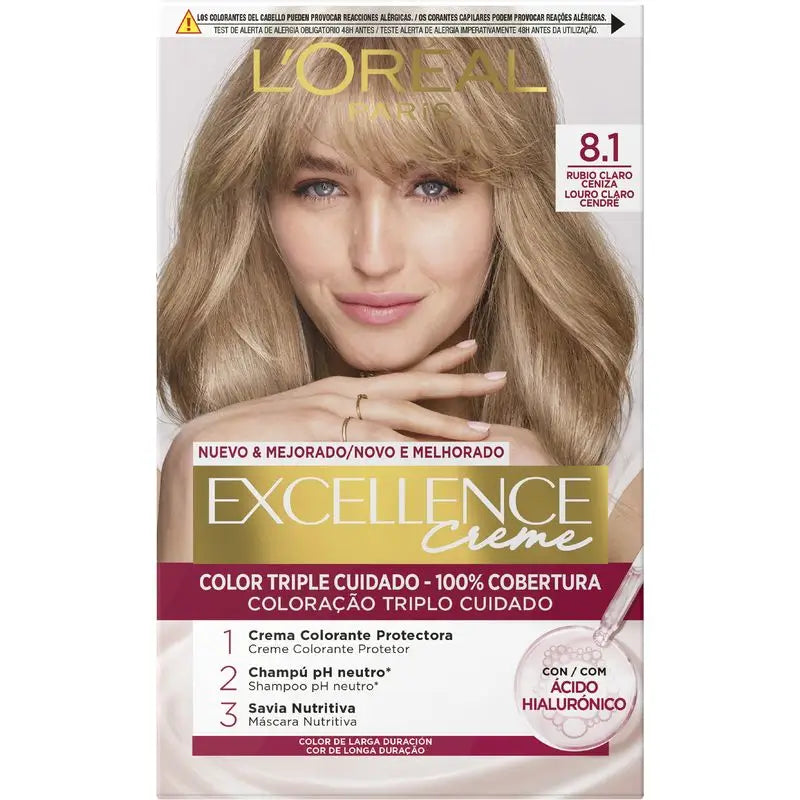 L'Oréal Paris Excellence Creme Tinte Permanente - Tono 8.1 Rubio Claro Ceniza