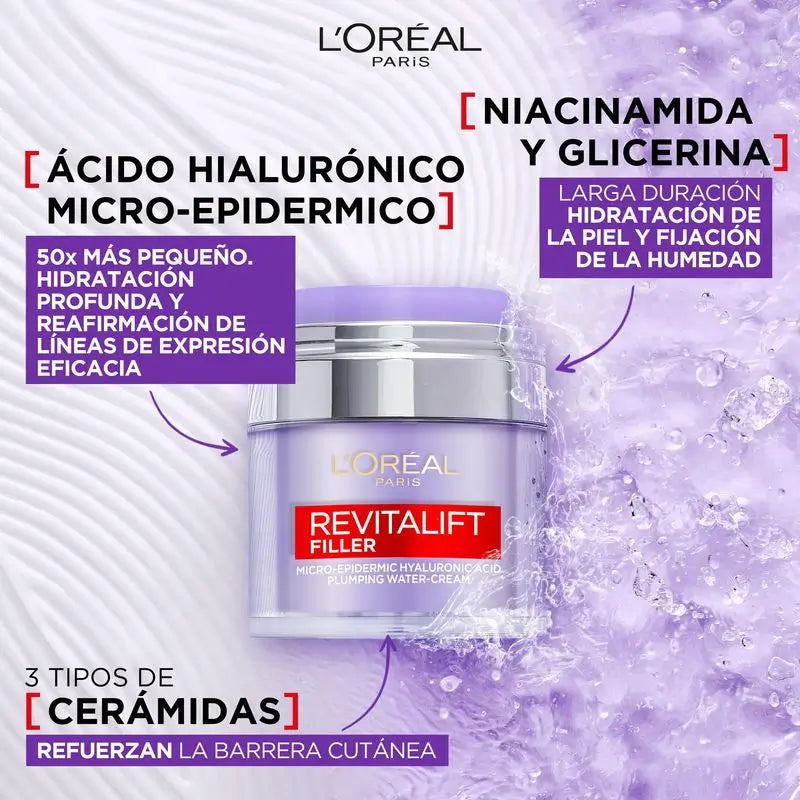 L'Oréal Paris Gel Crema Rellenador Revitalift Filler: Ácido Hialurónico Y 3 Ceramidas, Hidratación Intensa