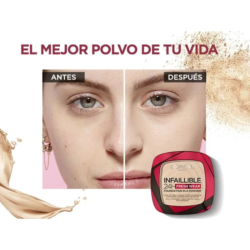 L'Oréal Paris Infalible 24H Polvos Compactos Mate De Larga Duración Tono 140 Golden Beige Para Pieles Medias