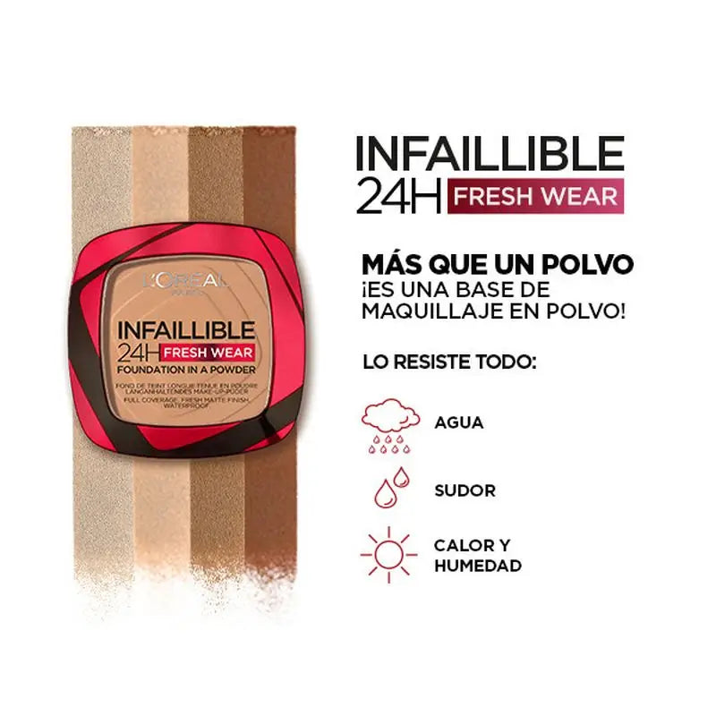 L'Oréal Paris Infalible 24H Polvos Compactos Mate De Larga Duración Tono 140 Golden Beige Para Pieles Medias