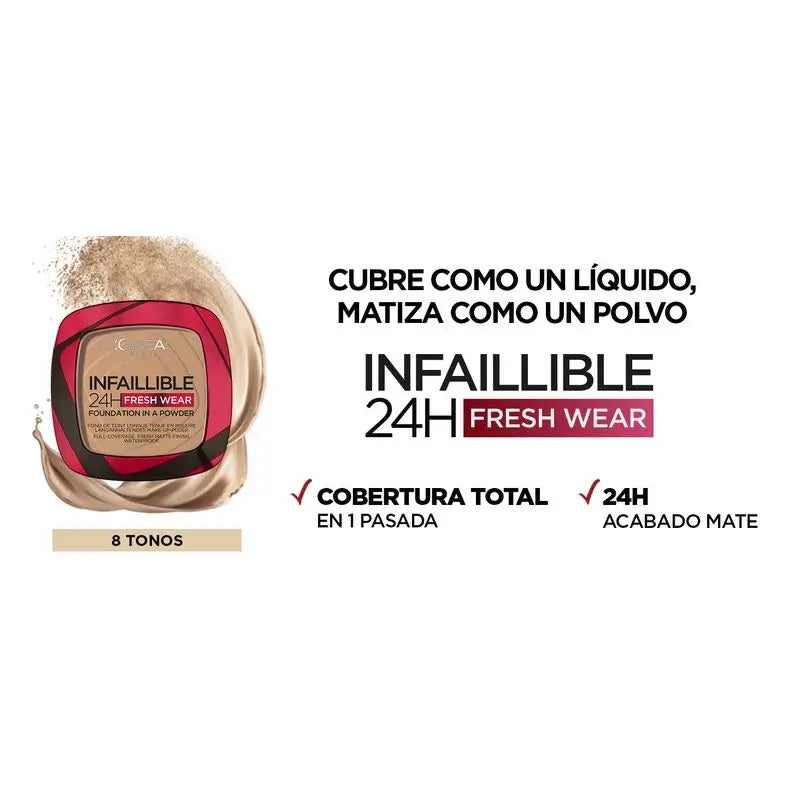 L'Oréal Paris Infalible 24H Polvos Compactos Mate De Larga Duración Tono 140 Golden Beige Para Pieles Medias