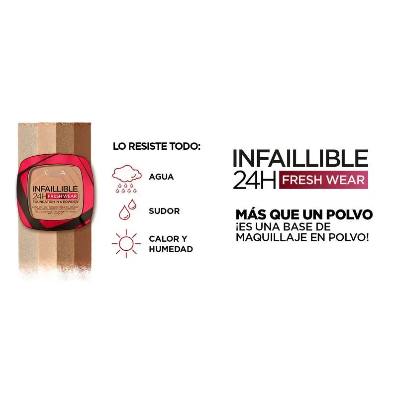 L'Oréal Paris Infalible 24H Polvos Compactos Mate De Larga Duración Tono 140 Golden Beige Para Pieles Medias