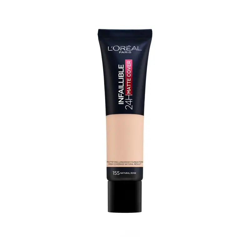 L'Oréal Paris Infalible 32H Matte Cover Base Alta Cobertura Mate 155 Natural Rosé Con Niacinamida, Spf25, Resistente Al Agua