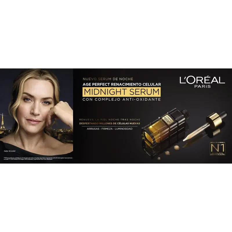 L'Oréal Paris Midnight Serum Age Perfect Renacimiento Celular, Con Complejo Antioxidante, Serum Facial Noche