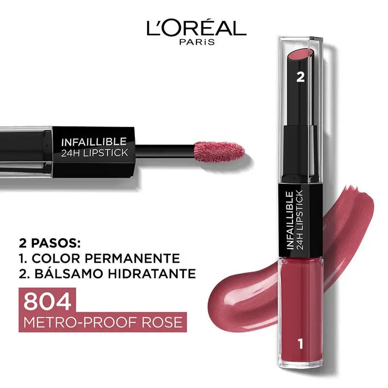 L'Oréal Paris Pintalabios Permanente Infalible 24H Tono 804 Metro-Proof Rose