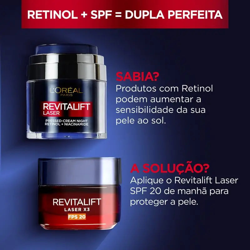 L'Oréal Paris Pressed Cream Noche De Revitalift Laser Con Retinol + Niacidamida Formato Monodosis, 50Ml