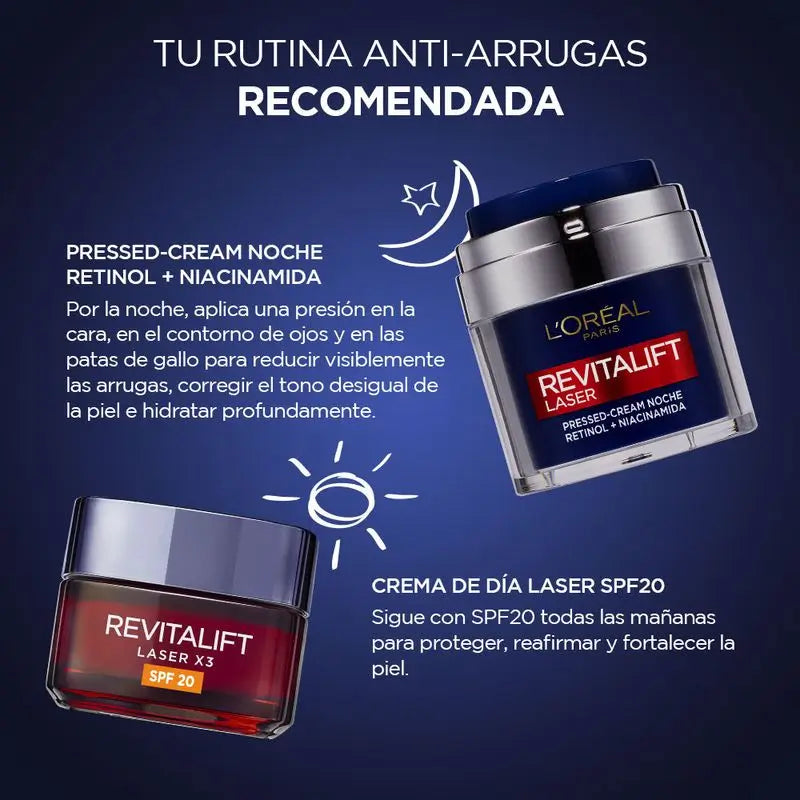 L'Oréal Paris Pressed Cream Noche De Revitalift Laser Con Retinol + Niacidamida Formato Monodosis, 50Ml