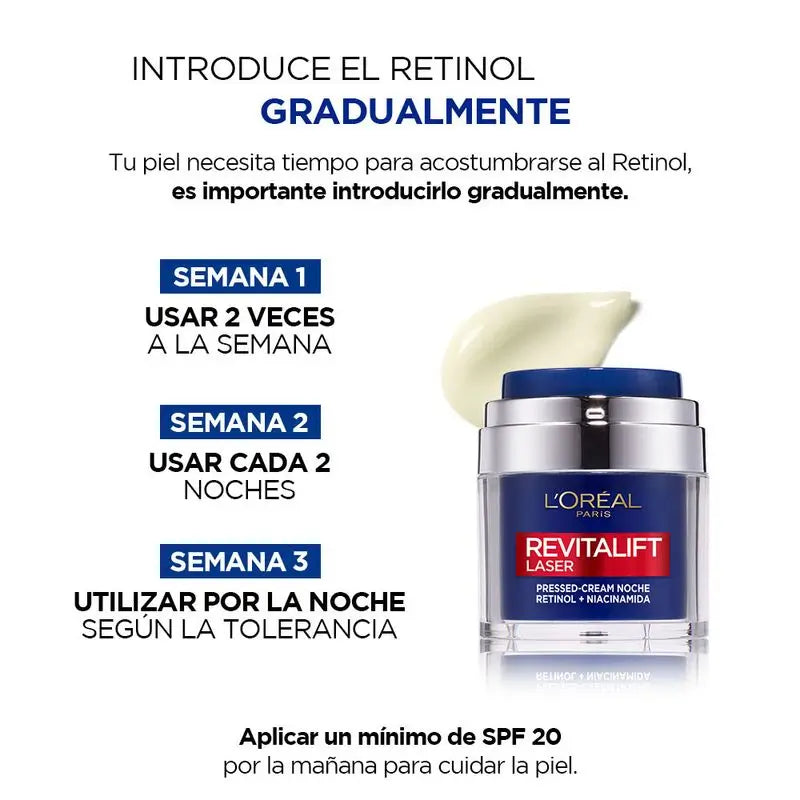 L'Oréal Paris Pressed Cream Noche De Revitalift Laser Con Retinol + Niacidamida Formato Monodosis, 50Ml