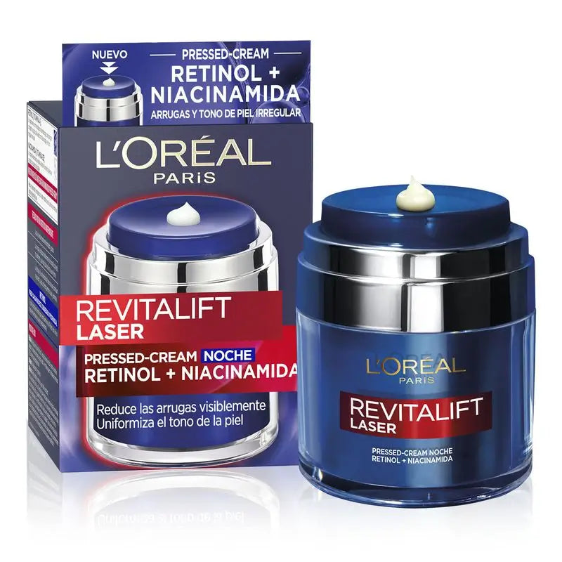 L'Oréal Paris Pressed Cream Noche De Revitalift Laser Con Retinol + Niacidamida Formato Monodosis, 50Ml