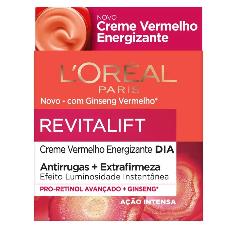 L'Oréal Paris Revitalift Crema Día Roja Energizante - Con Ginseng Rojo - 50 Ml