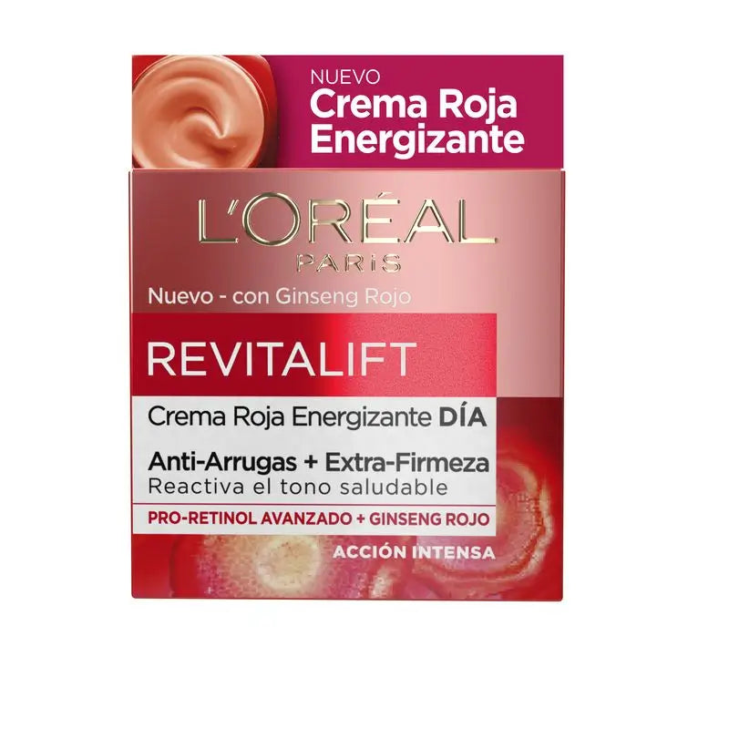 L'Oréal Paris Revitalift Crema Día Roja Energizante - Con Ginseng Rojo - 50 Ml