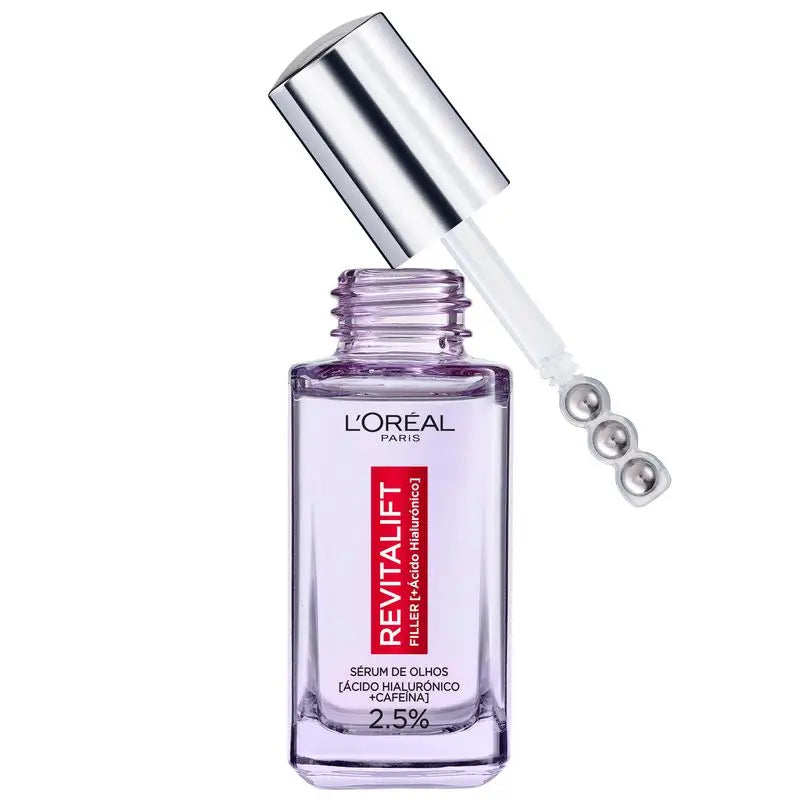 L'Oréal Paris Serum Ojos Revitalift Filler: 2.5% Ácido Hialurónico Y Cafeína, Triple Roll-On