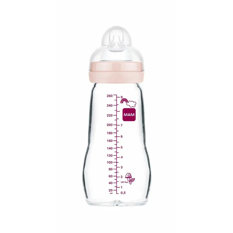 Mam Baby Biberón Cristal Feel Good Rosa Mate, 260Ml