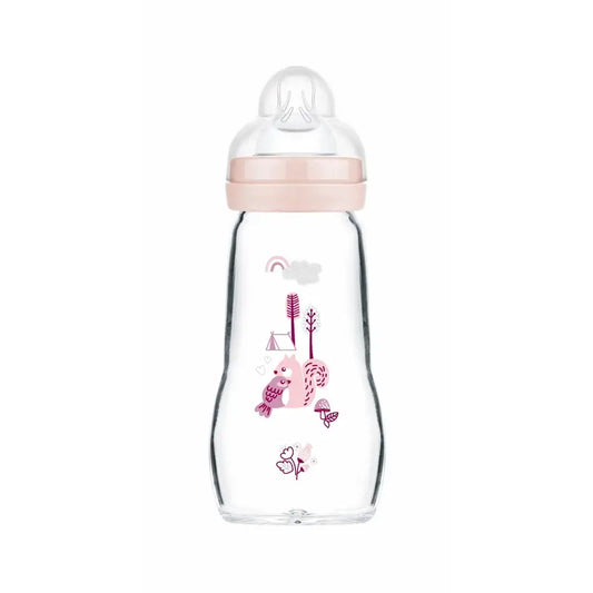 Mam Baby Biberón Cristal Feel Good Rosa Mate, 260Ml