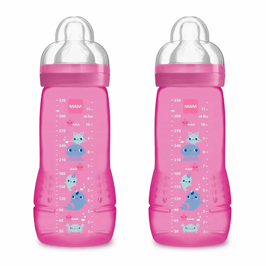 Mam Baby Biberón Easy Active Rosa Brillante, 2X330Ml