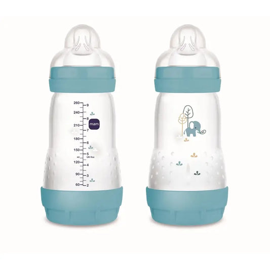 Mam Baby Biberón Easy Start Anticólico Azul Mate, 2X260Ml