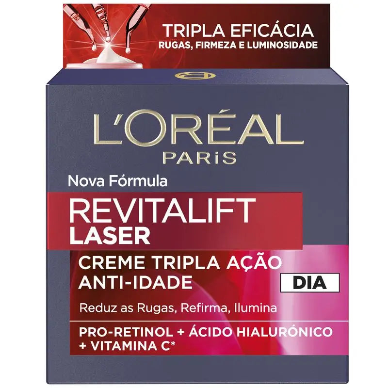 L'Oréal Paris Revitalift Láser, Crema Día Anti-Edad Intensiva con Vitamina C, Pro-Retinol y Ácido Hialurónico, 50ml