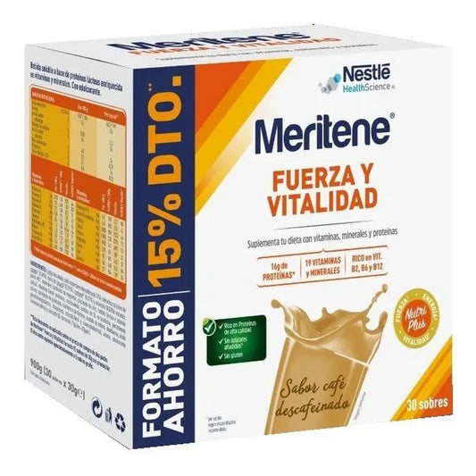 Meritene Fuerza Y Vitalidad Café Descafeinado Formato Ahorro , 30 sobres