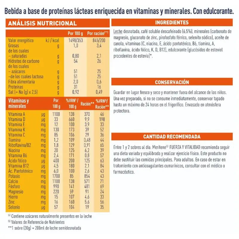 Meritene Fuerza Y Vitalidad Batido Sabor Café Descafeinado 3x15 Sobres