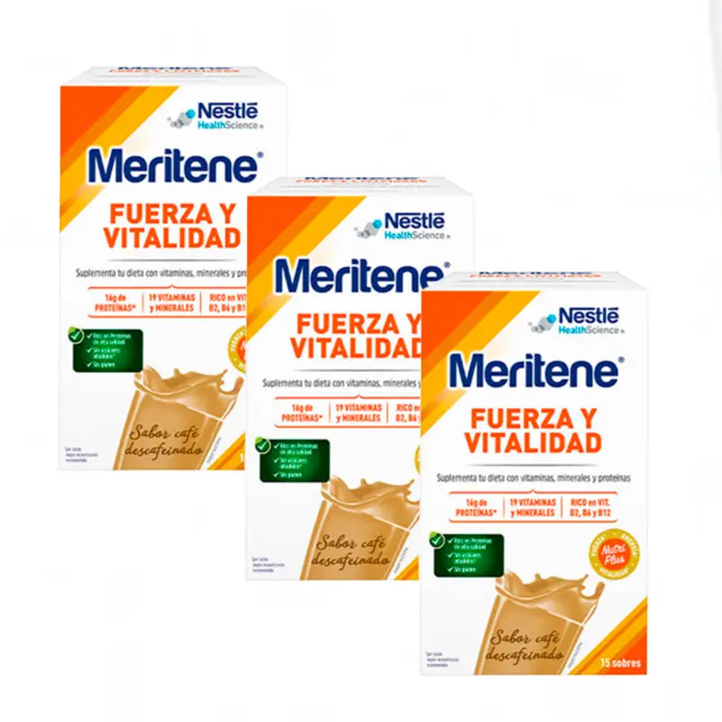 Meritene Fuerza Y Vitalidad Batido Sabor Café Descafeinado 3x15 Sobres