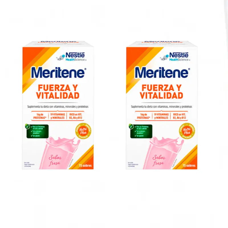 Meritene Fuerza Y Vitalidad Batido Sabor Fresa 2x15 Sobres, 30 Gr