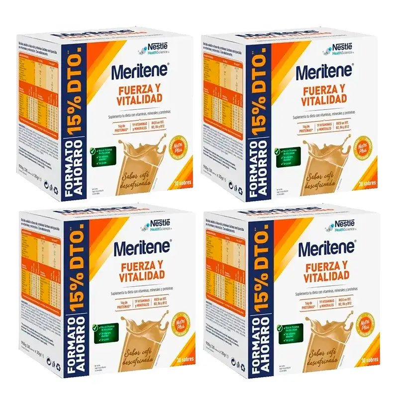 Meritene Fuerza y Vitalidad Café Descafeinado Formato Ahorro Pack 4 x 30 sobres